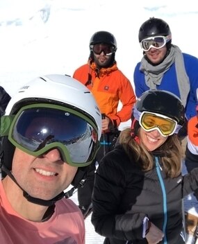 Group selfie while skiing